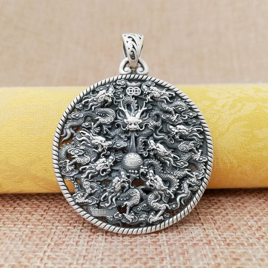 Men's Nine Dragons Playing With Pearl Thai Sier Pendants