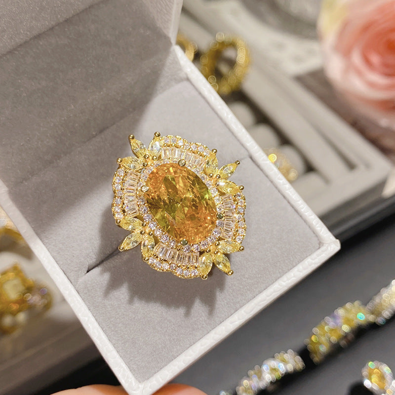Camellia Fashion Romantic French Golden Rhinestone Gold Plated Ring