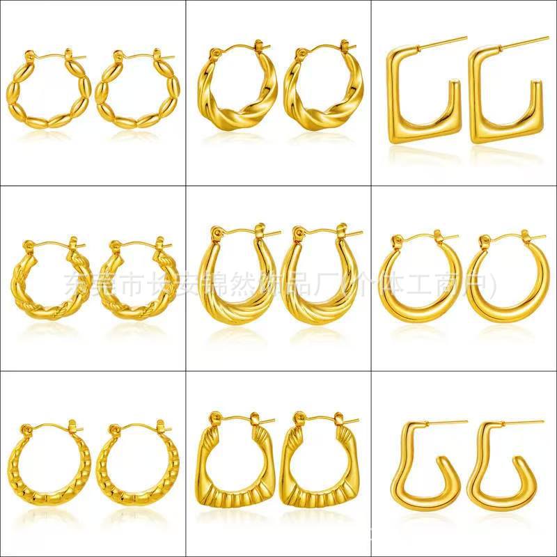 Hydraulic Craft Stainless Steel Gold-plated Irregular Geometric Earrings