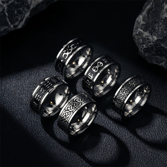 Men's Simple Retro Titanium Steel Stainless Ornament Rings