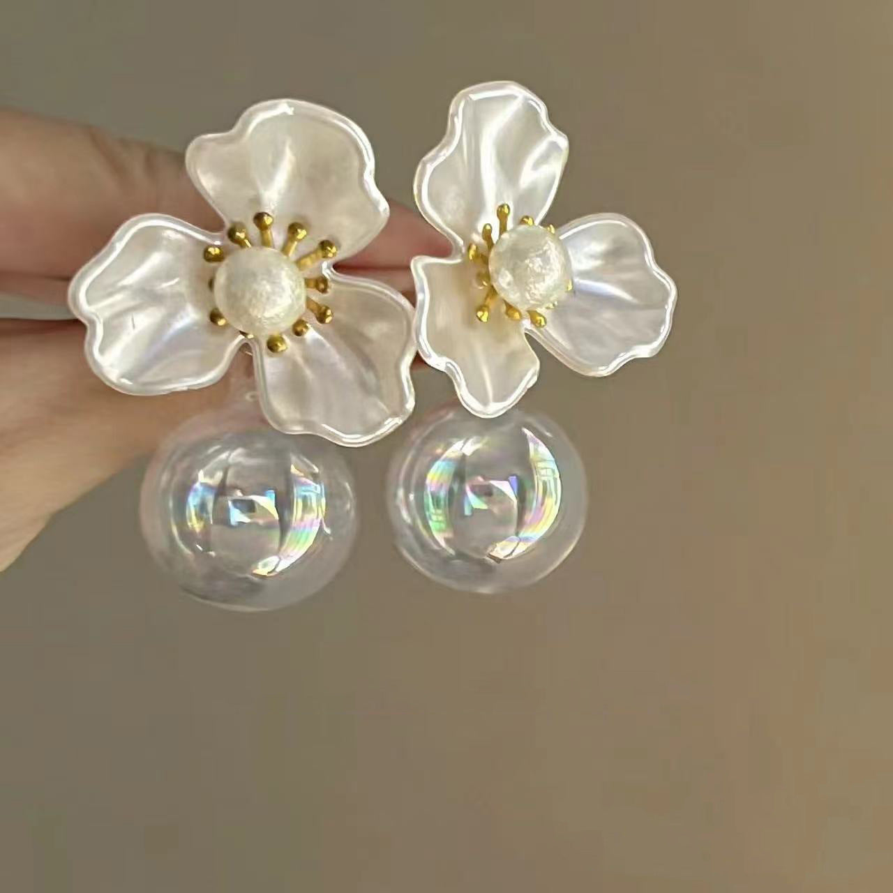 Sier Needle Fresh Sweet Flower Summer Vacation Earrings