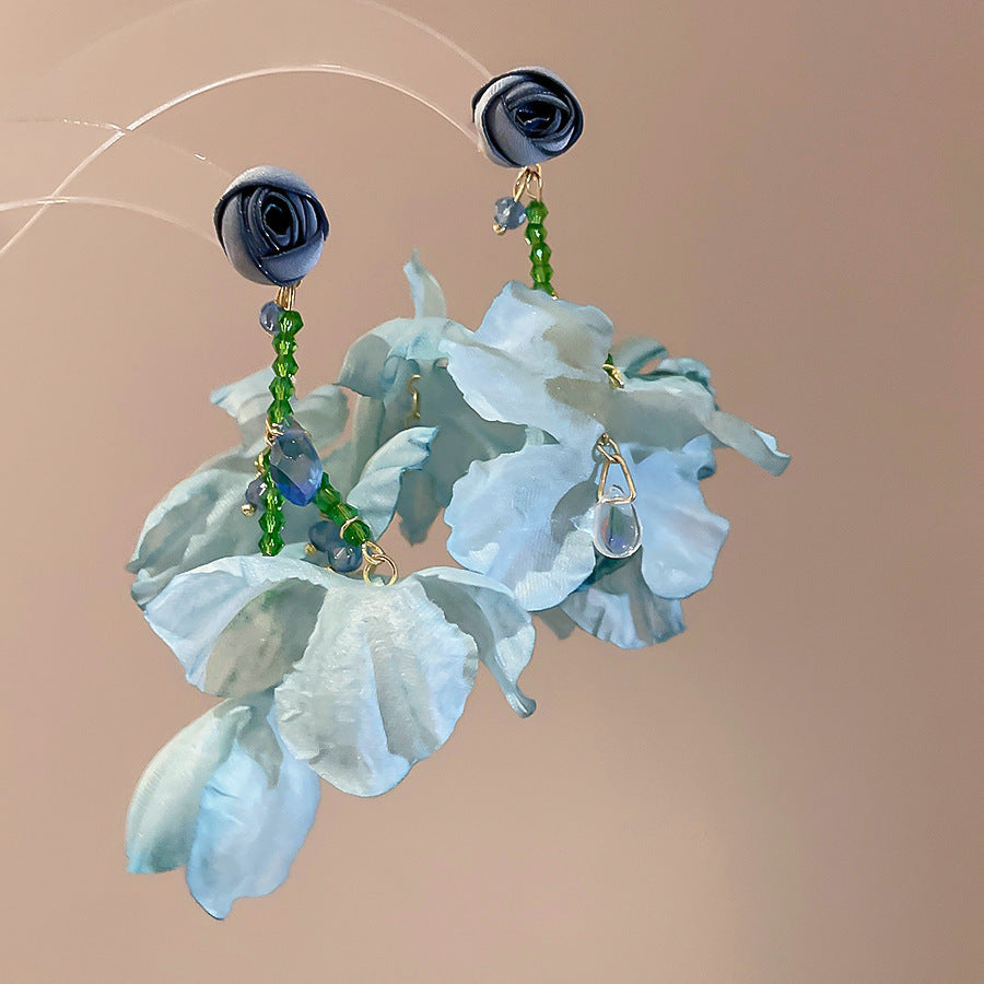 Dopamine Vacation Style Sier Needle Bead Flower Delicate Indie Earrings