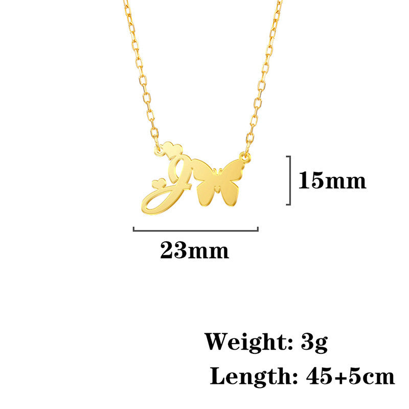 Stainless Steel Butterfly Love Letter High-grade Clavicle Pendants