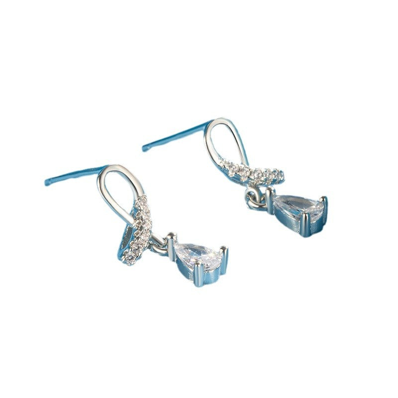 Zircon Cross Water Drop Ear Design Small Versatile Stud Earrings