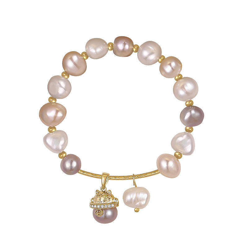 Women's Freshwater Pearl Cat Design Sense Vintage Handmade Bracelets