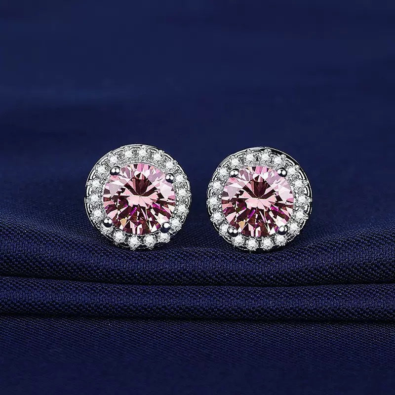 Micro Diamond Zirconium Princess Round Bag Stud Earrings