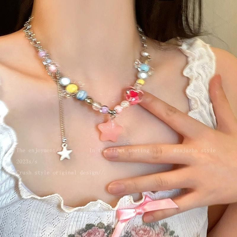 Meteor Colorful Beaded Female Niche Design Sweet Cool Hot Clavicle Necklace