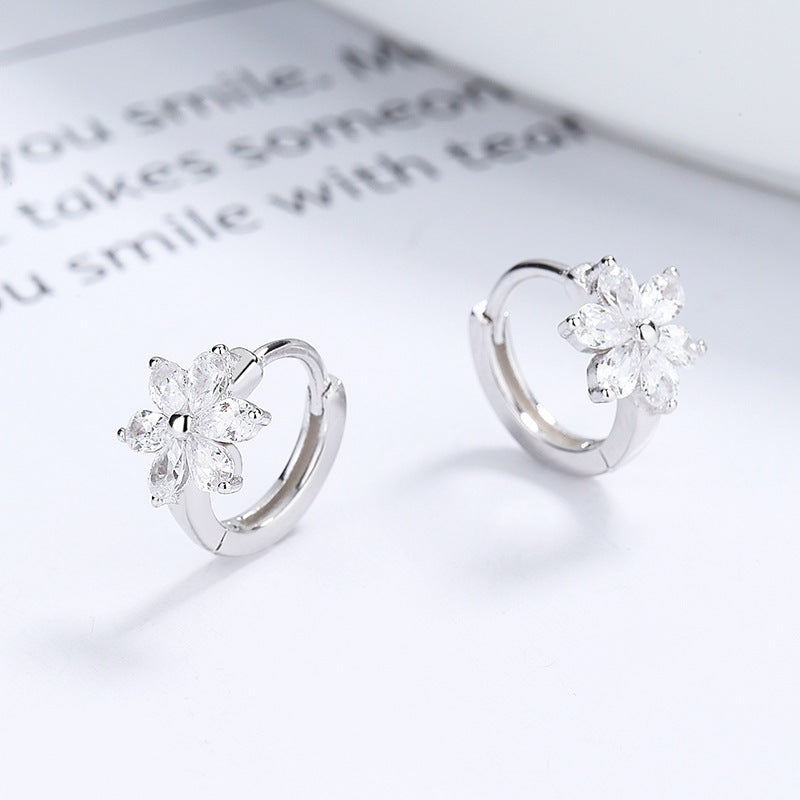 Flash Zircon Cherry Blossom Little Flower Simple Rhinestone Fresh Sense Earrings