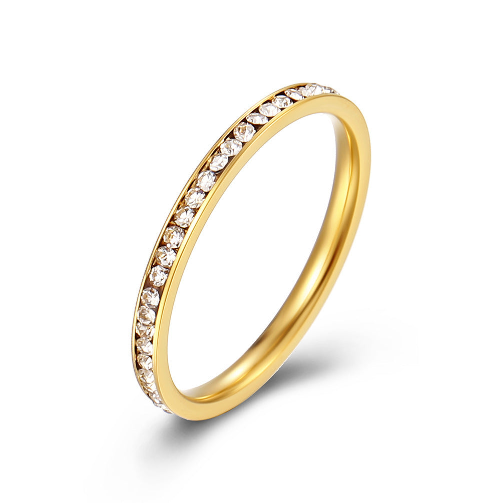 Women's Electroplated Gold Diamond Stainless Steel Single Rings