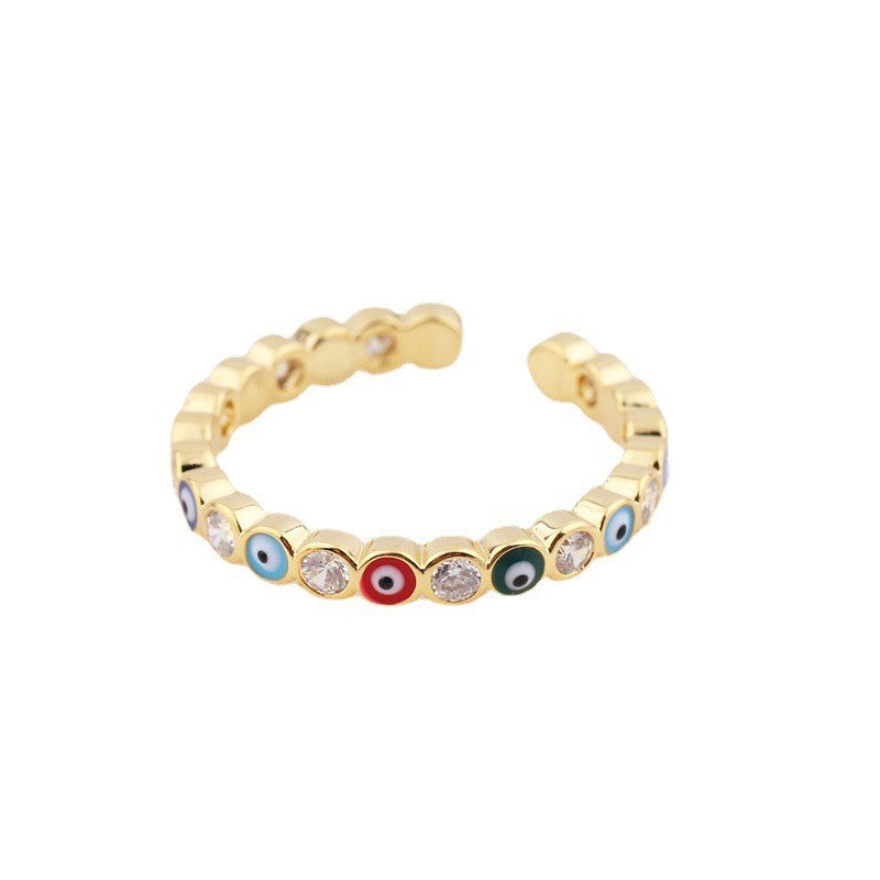 Eye Brass Open Zircon Diamond Adjustable Fashion Ring