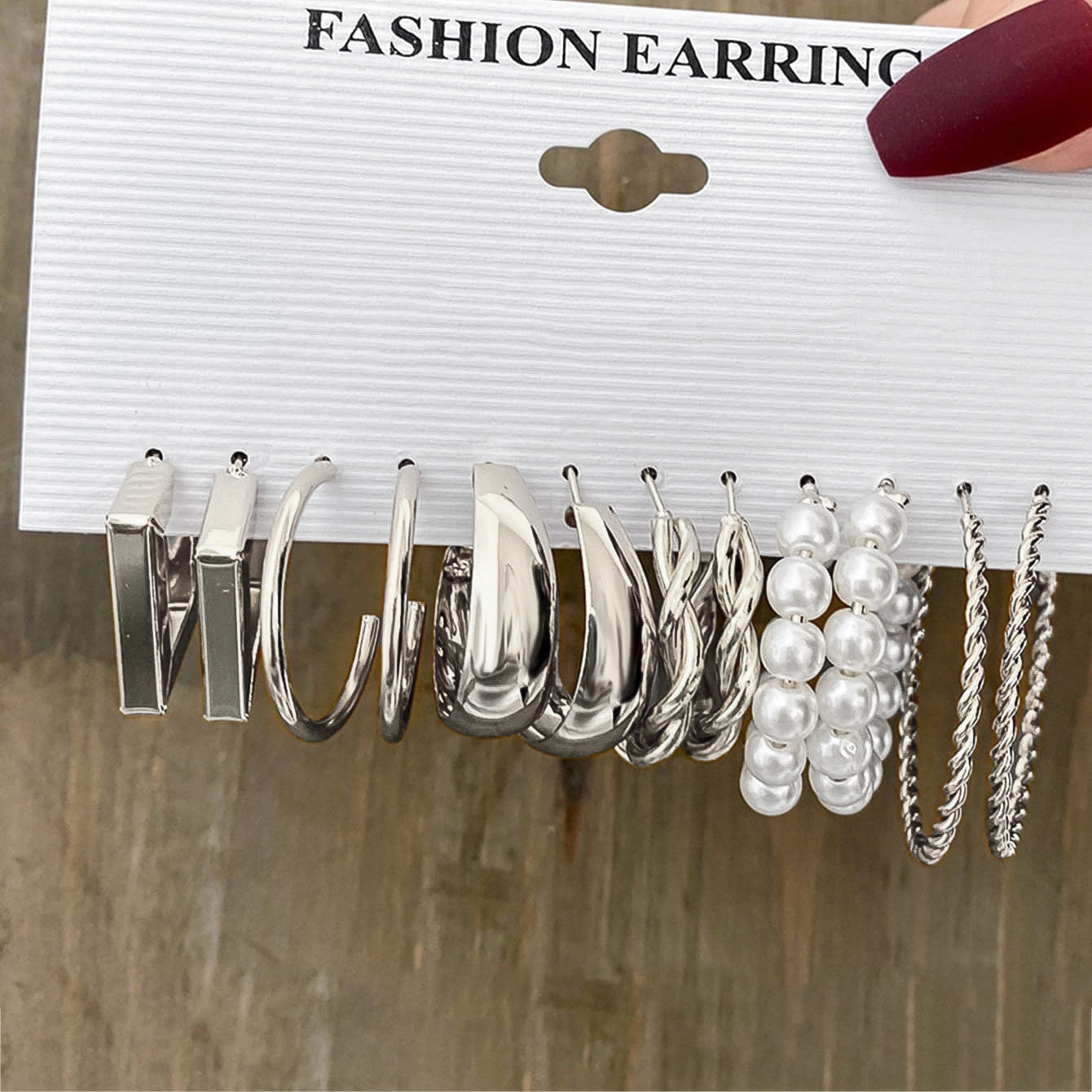 Women's Pearl Alloy Square Geometric Combination Earrings