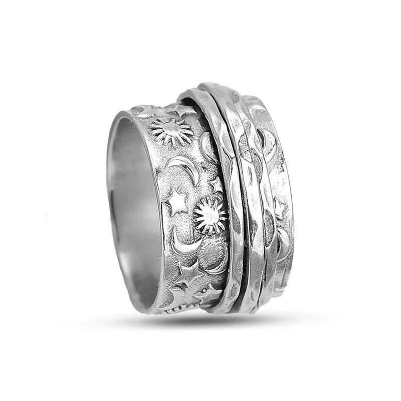 Hip Hop Element Simple Retro Star Moon Personality Ring