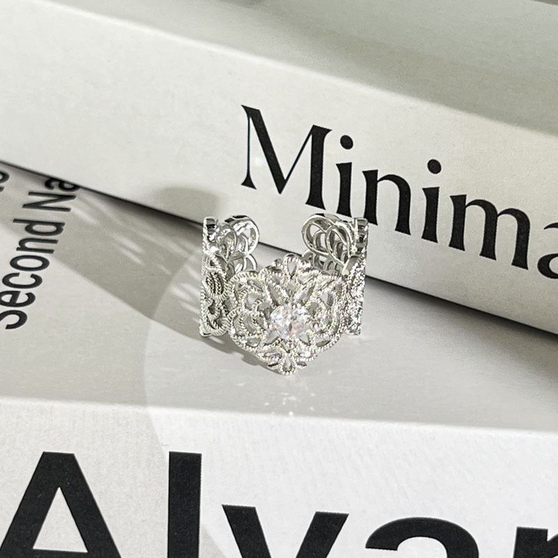 Diamond Flower Language Light Luxury Mix Match Personality Bow Tie Ring