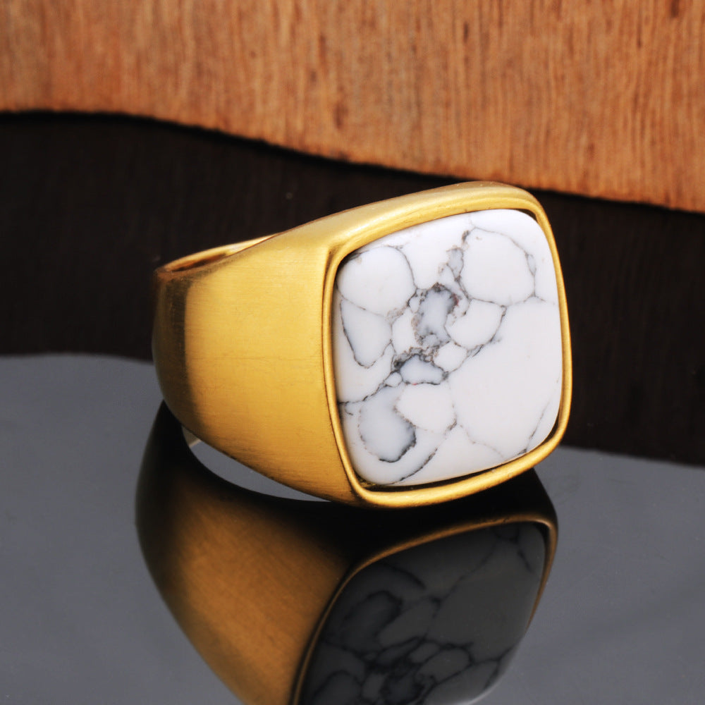 Men's Titanium Steel Retro Trendy Textured Natural Rings