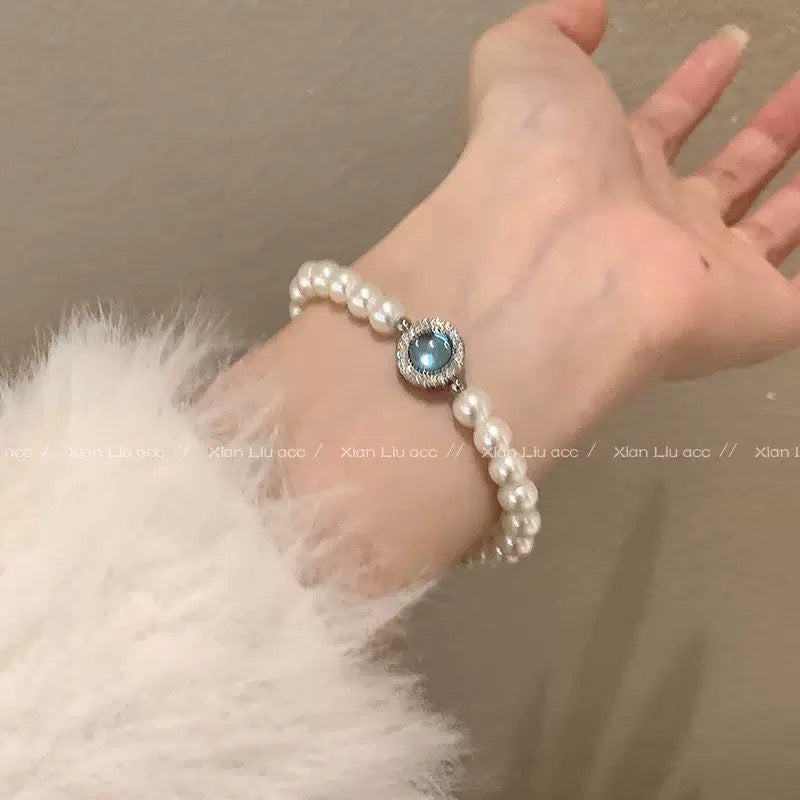 Sea Blue Pearl Light Luxury Minority Delicate Bracelet