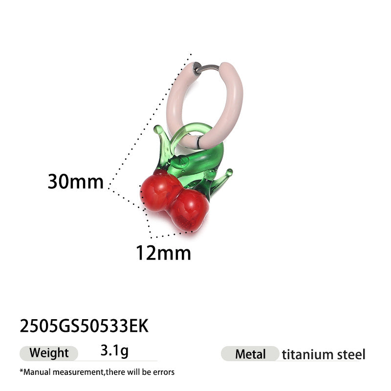 Stainless Steel Clip Cute Dopamine Dripping Oil Niche Fruit Handmade Ear Buckle