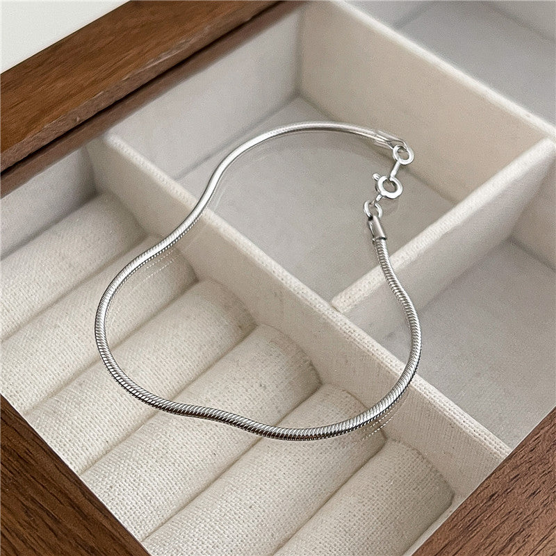 Sterling Sier Snake Bone Design Glossy Korean Style Simple Cold Bracelet