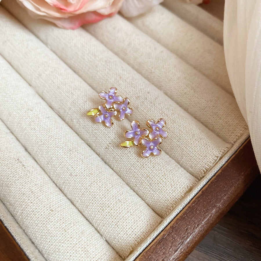 Needle Butterfly Enamel Vintage Court Style Delicate Light Luxury Earrings