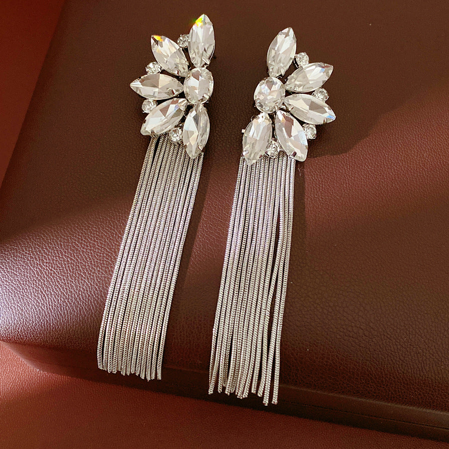 Sier Flower Tassel Light Luxury High-grade Earrings