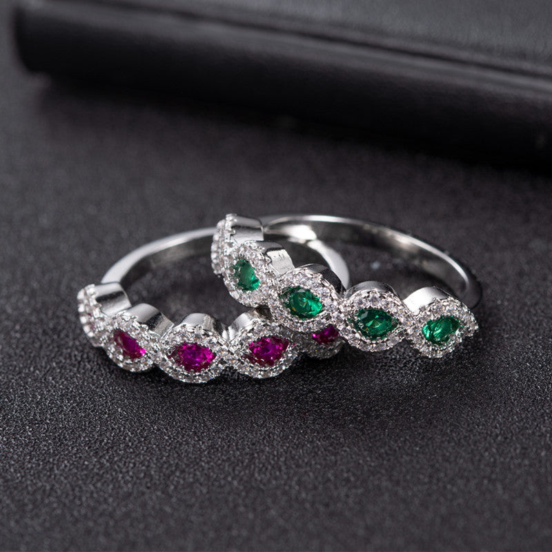 Micro Rhinestone Emerald Female Ruby Full Diamond Hipster Rings