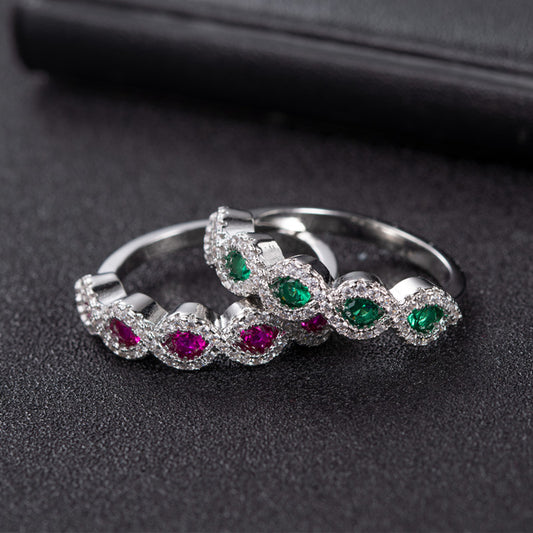Micro Rhinestone Emerald Female Ruby Full Diamond Hipster Rings