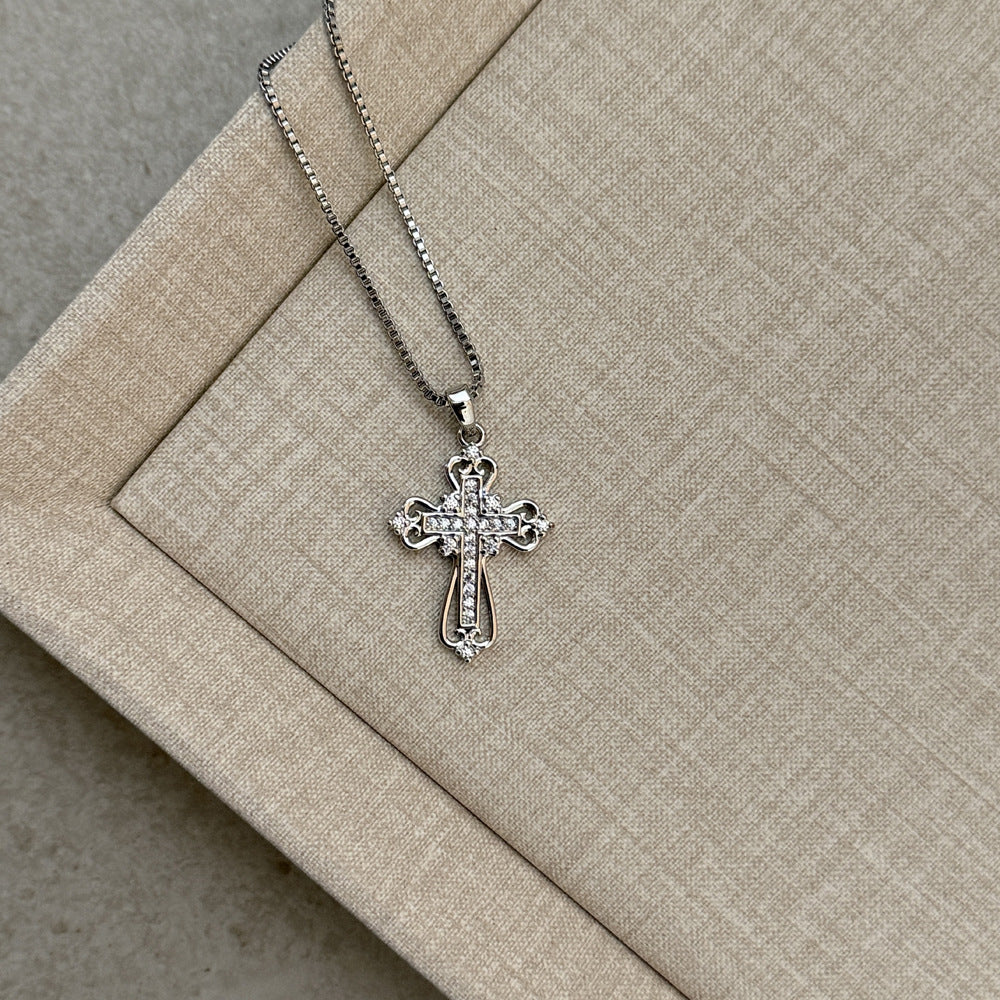 Cross Female Niche High-grade Copper Inlaid Zirconium Clavicle Necklace