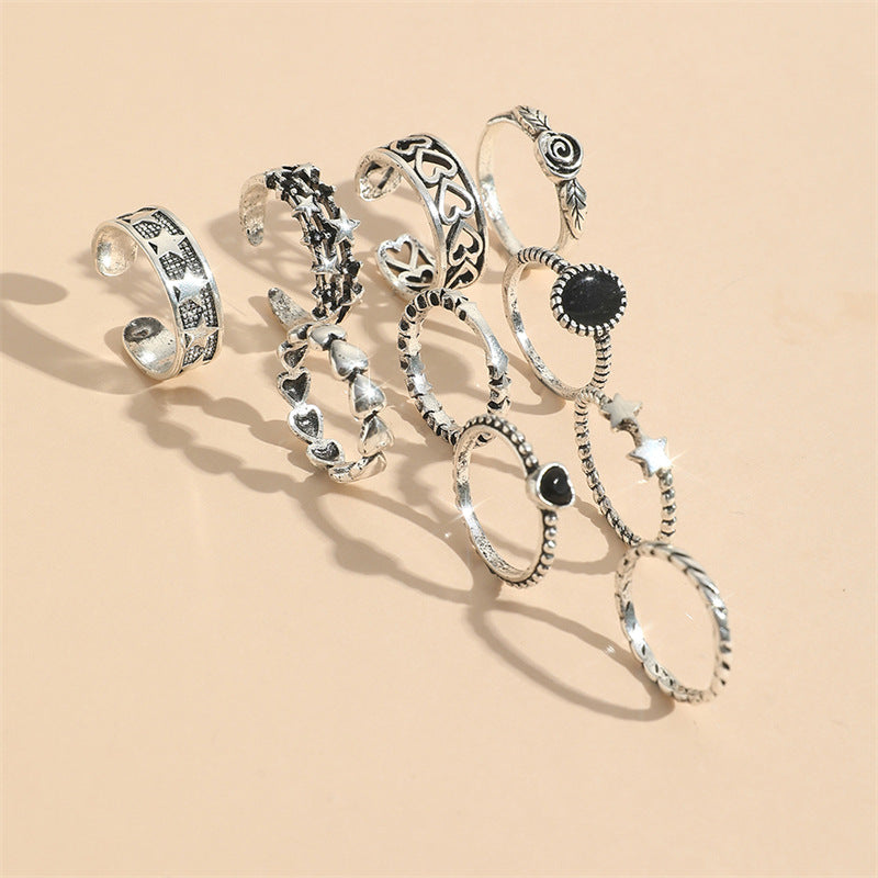 Moon Hollow Love Heart Five-pointed Rose Ring