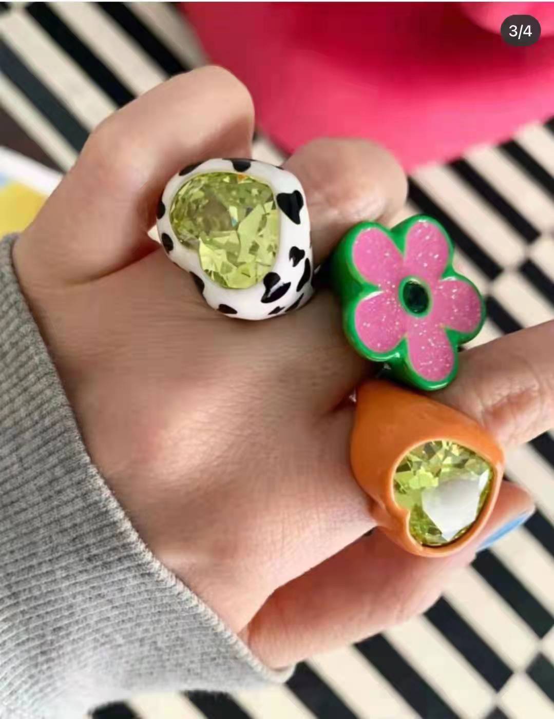 Petal Flower Female Illustration Dripping Fashionable Design Light Luxury Classic Ring