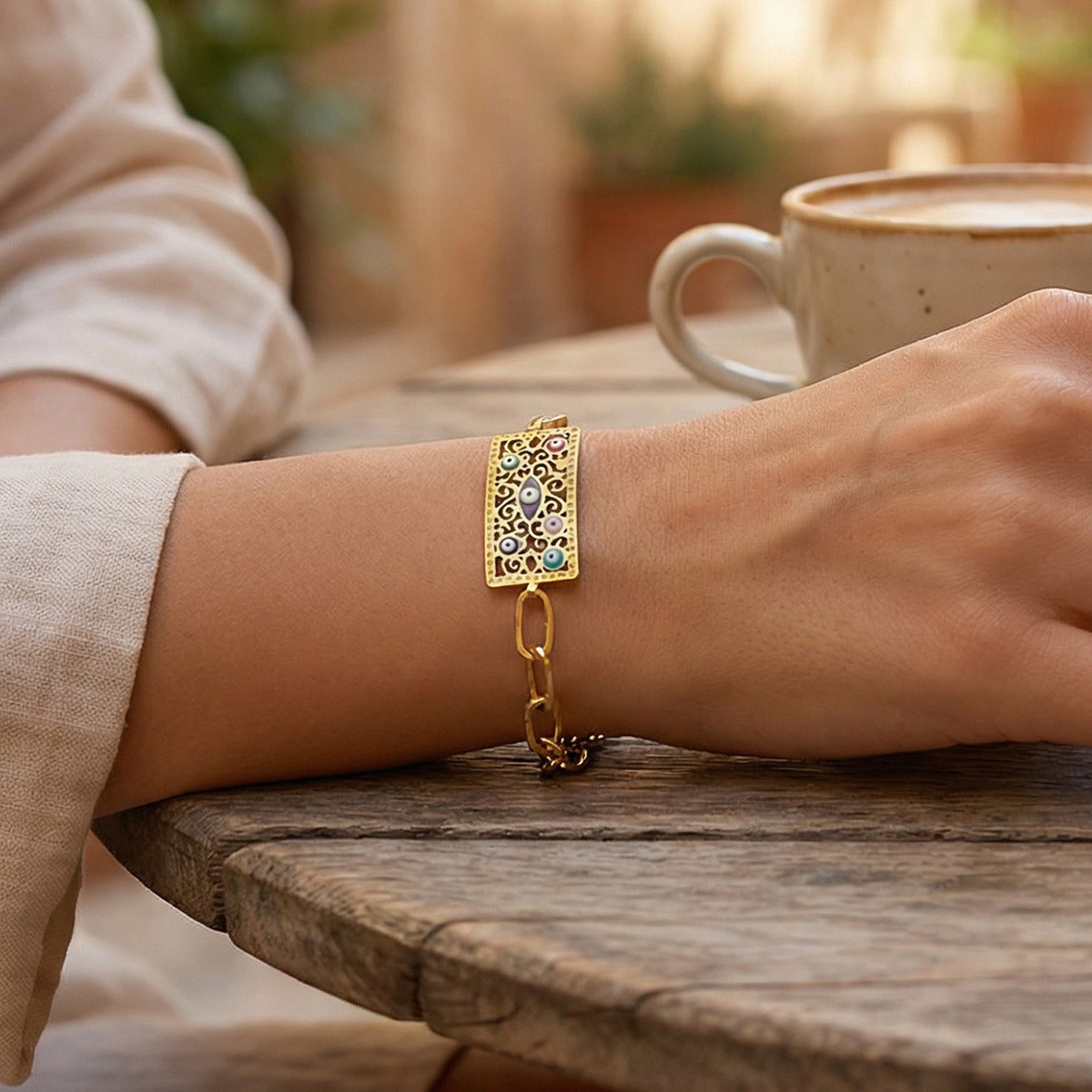 Source Golden Hollow Devil's Eye Square Retro Ethnic Style Bracelet