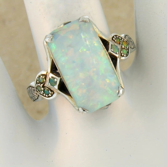 Square White Opal Ancient Sier Bride Lady Wedding Rings