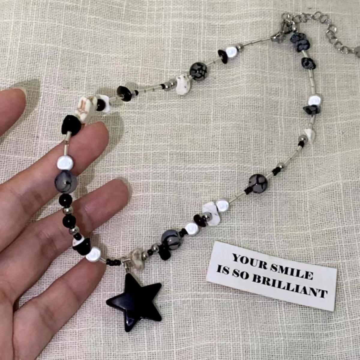 Sweet Cool Style Black Beads Of Clavicle Chain Female High Necklace
