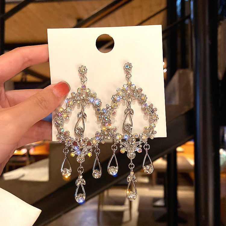 Fashion Diamond Bead Love Tassel Female Design High Sense Earrings