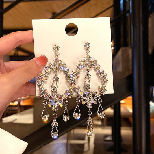 Fashion Diamond Bead Love Tassel Female Design High Sense Earrings
