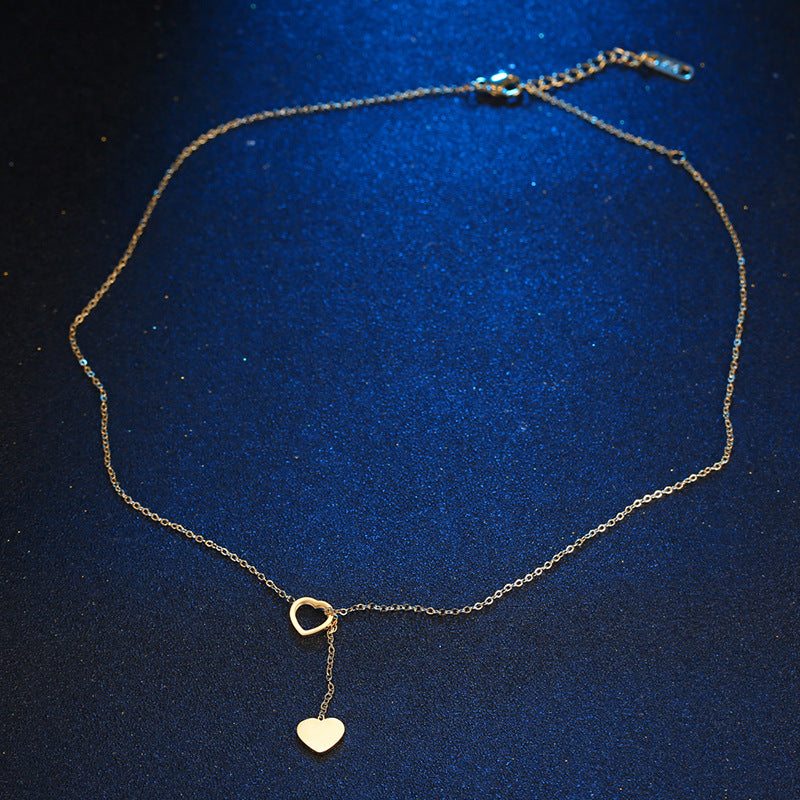 Peach Heart Hollow Tassel Titanium Steel Clavicle Chain Female Simple Pendants