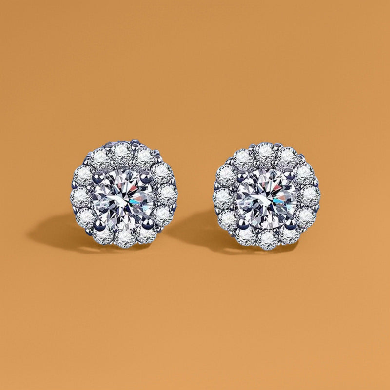 Zircon Sier Needle Love Moissanite Simulation Geometric Earrings