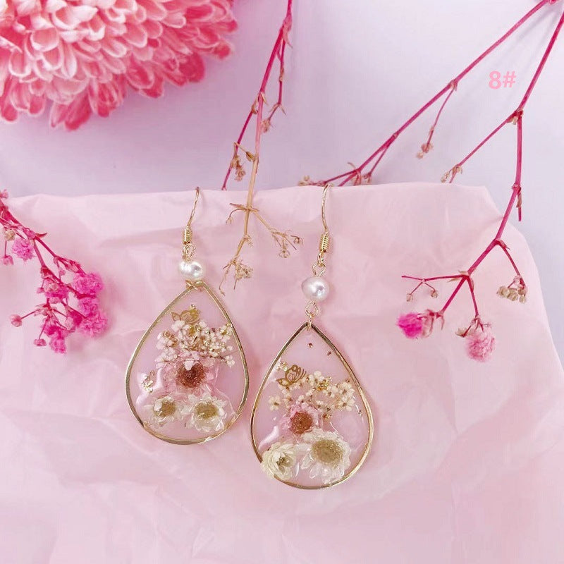 Women's Dried Flower Fresh Real Gold Foil Stud Earrings