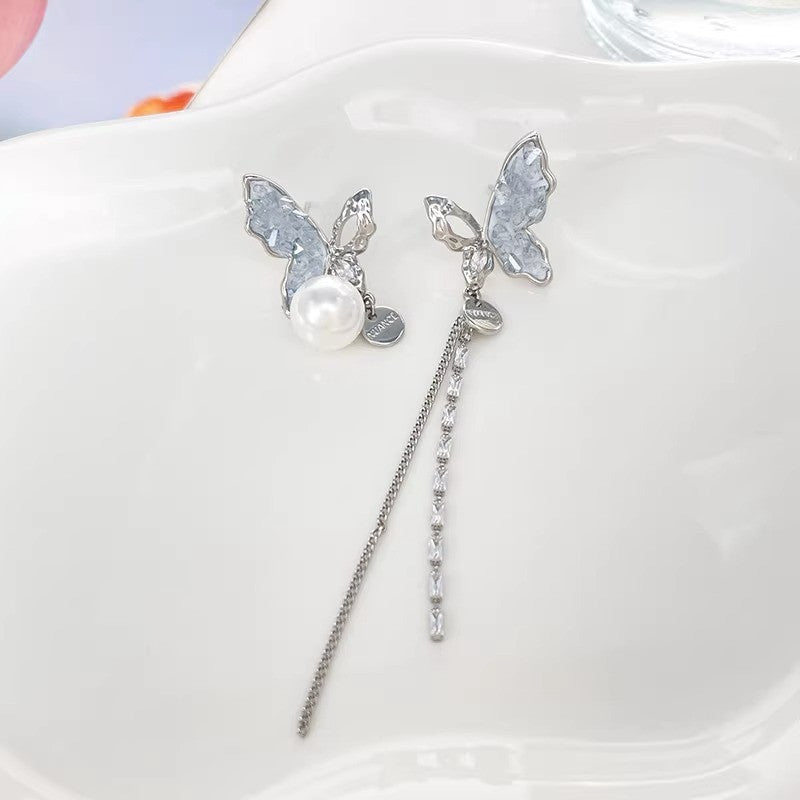 Debris Gradient Crystal Flowers Butterfly Female Special Interest Earrings