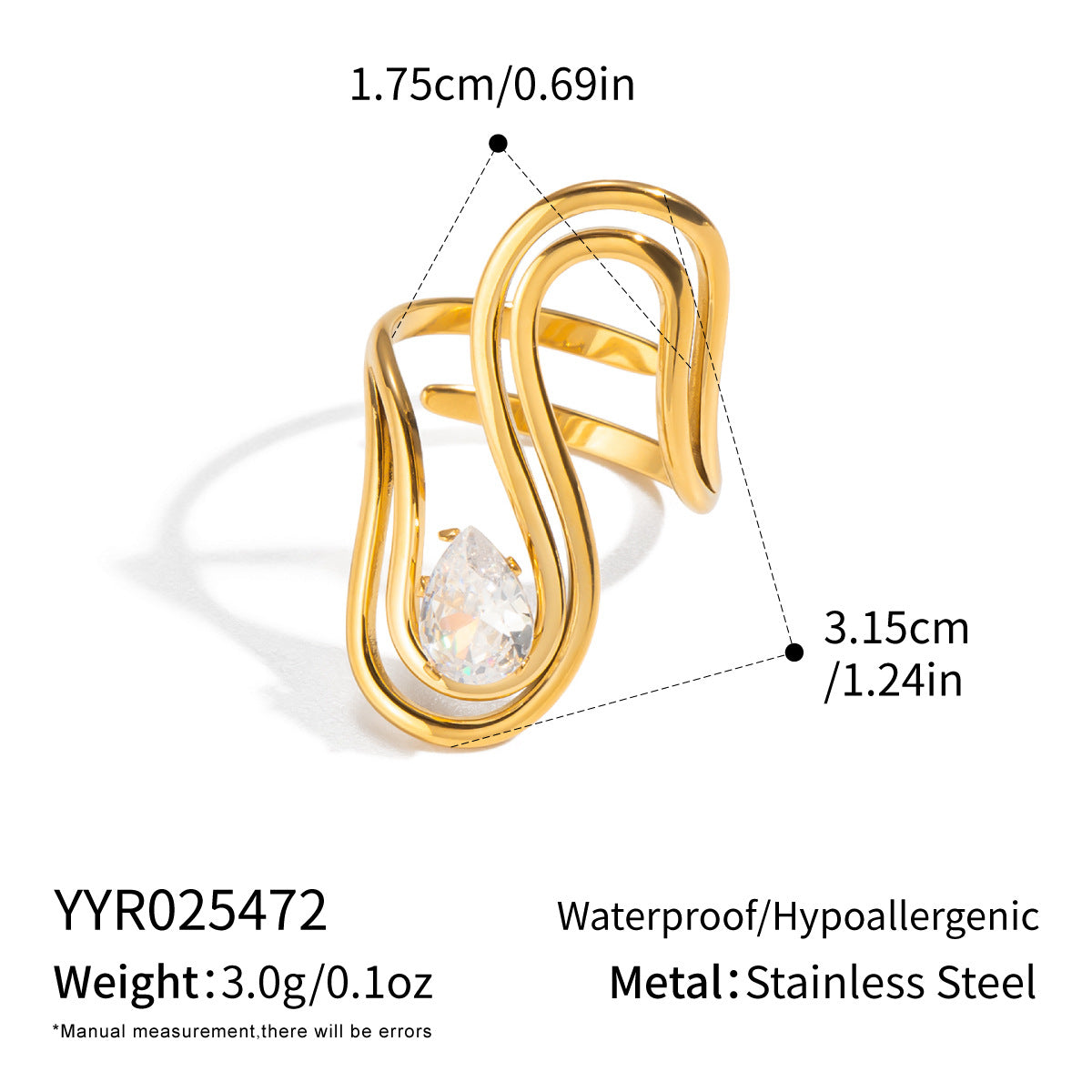 Ling Exaggerated Irregular Geometric Open Vacuum Gold Plating Personality Rings