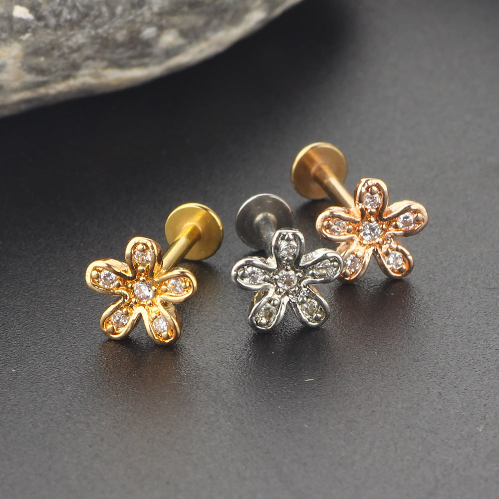 Women's Zircon Little Flower Ear Bone Screw Earrings