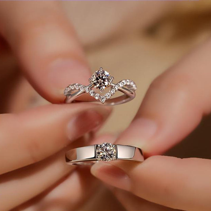 Women's & Men's Love Couple Four Claw Karat Zircon Diamond Ring