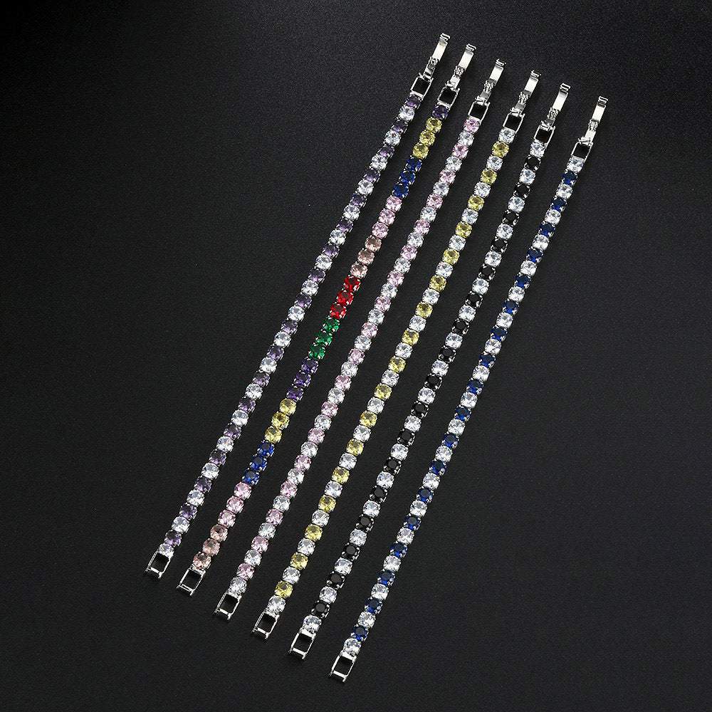 Color Zircon Female Full Diamond White Gold Plated Tennis Bracelets