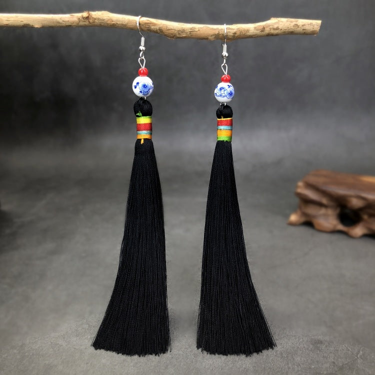 Women's Ethnic Style Tassel Classical Temperament Long Rings