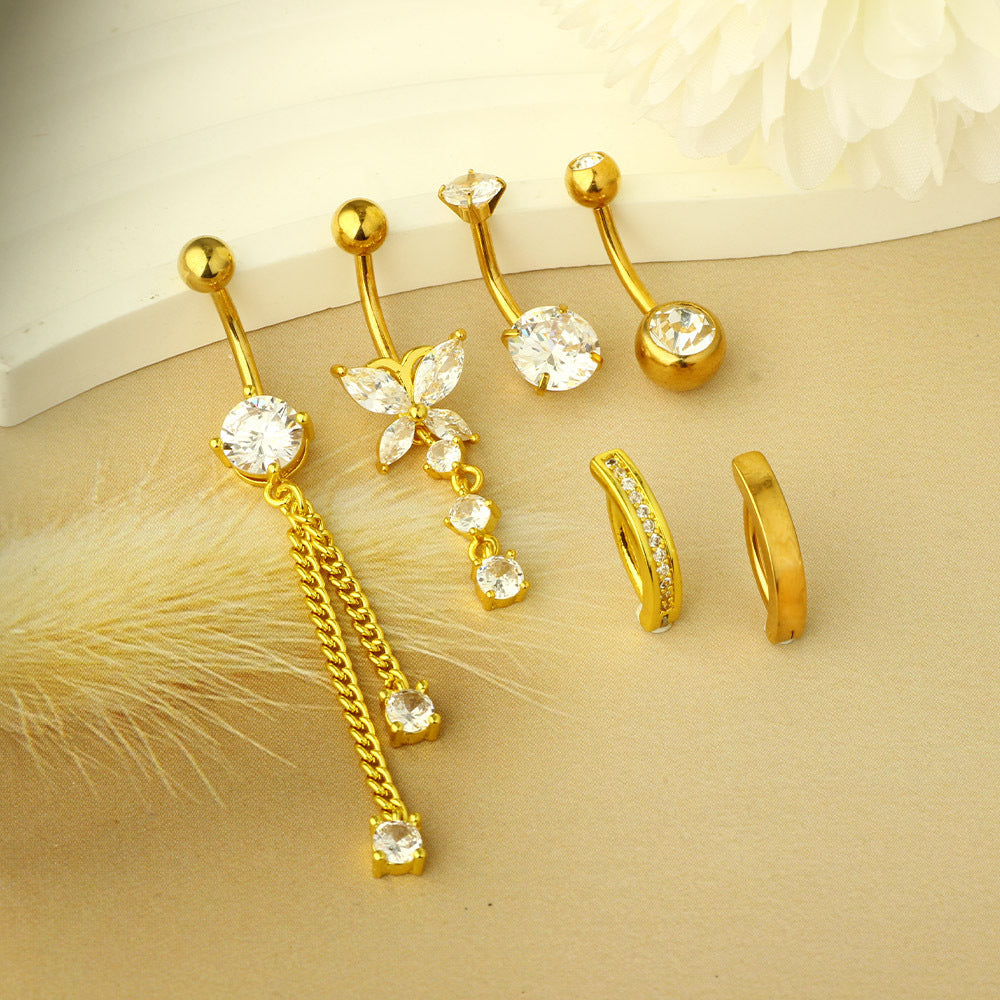 Stainless Steel Navel Combination Butterfly Zircon Decoration Belly Stud Earrings