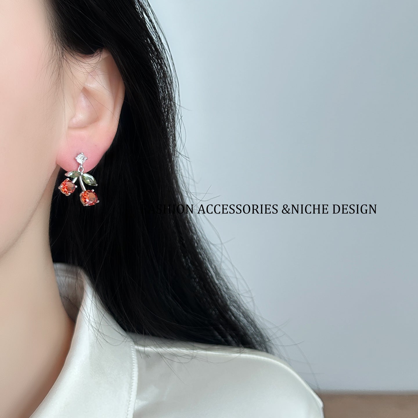 Popular Fruit Series Sweet Cherry Niche Design Ear Copper Necklaces