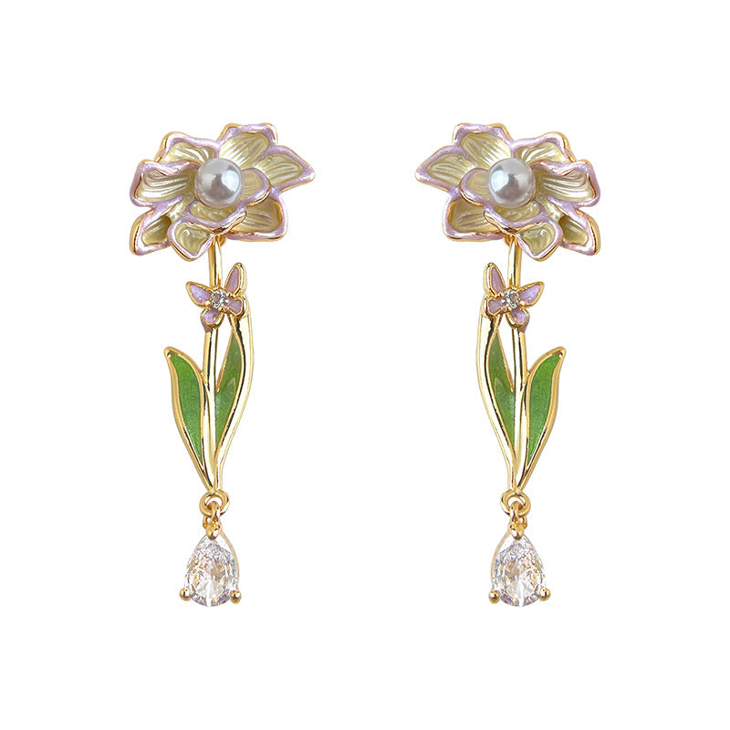 Women's Painting Fresh Sweet Mori Elegant Graceful Long Enamel Drip Glazed Earrings