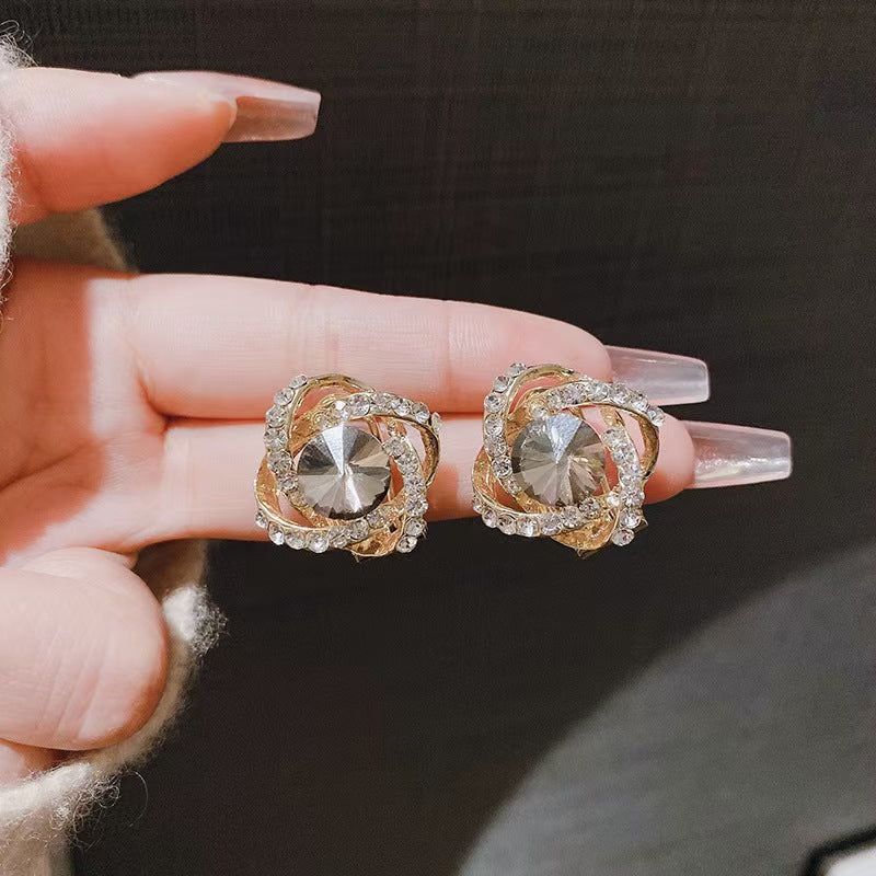 Flower Zircon Classic Style Temperament Ear Clip High Sense Fashion Earrings