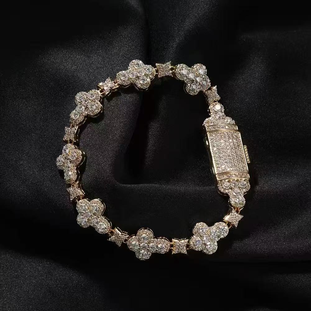 Men's Hop Full Rhinestone Zircon Cross High Bracelets