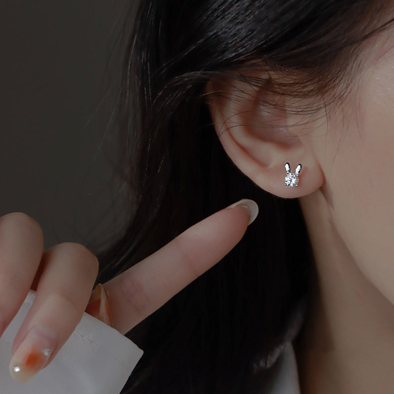 Women's Mini Zodiac Rabbit Copper Inlaid Zircon Simple Earrings