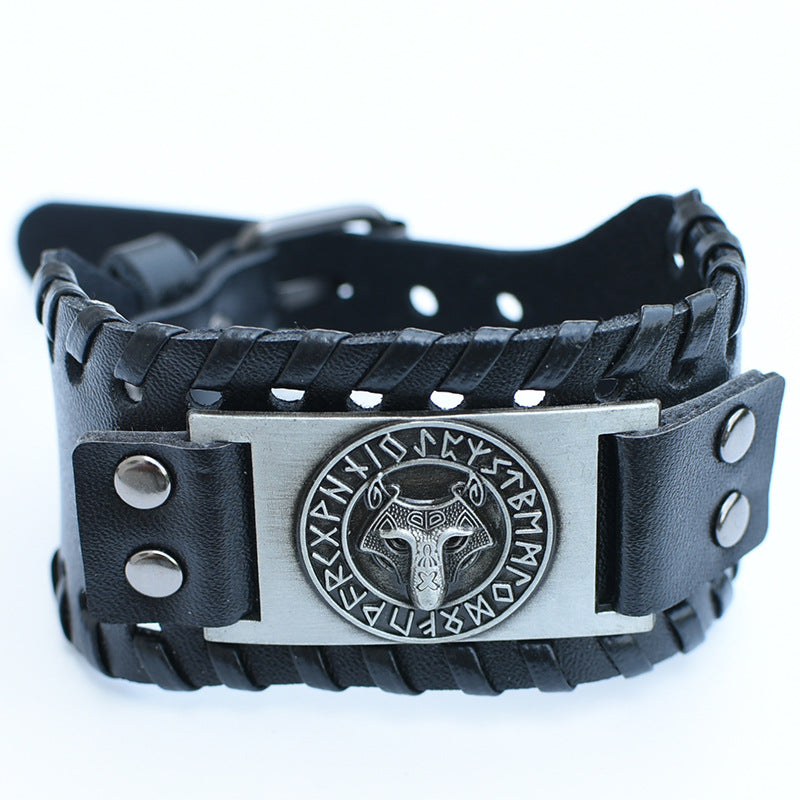 Men's Retro Viking Totem Leather Wolf Head Bear Claw Gossip Lucky Bracelet