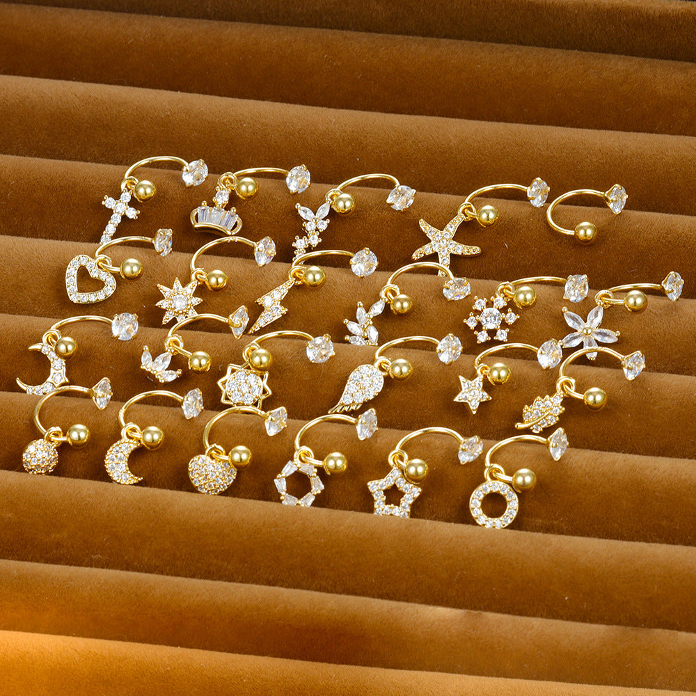 Shaped Piercing Flower Zircon Ear Bone Earrings